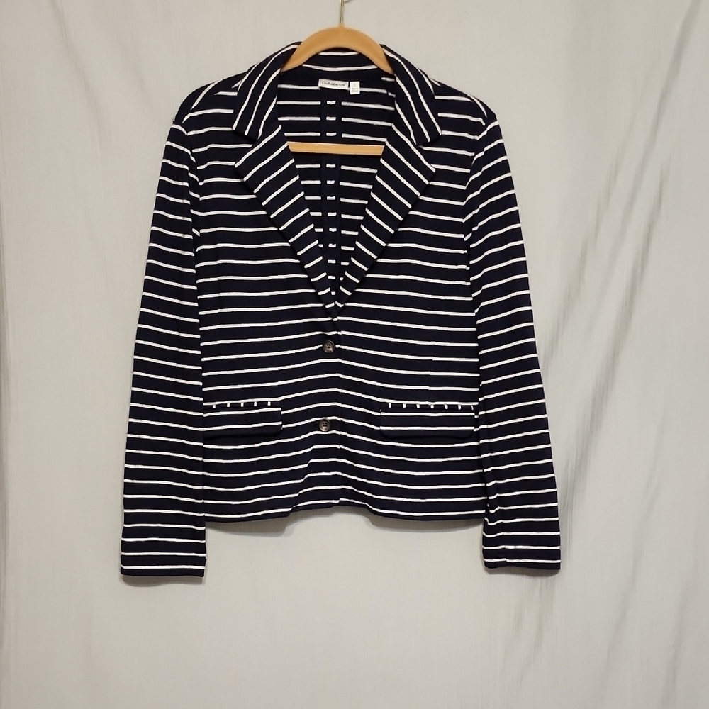 Croft & Barrow Navy Blue & White Striped Knit Blazer Jacket Coat Casual Size L